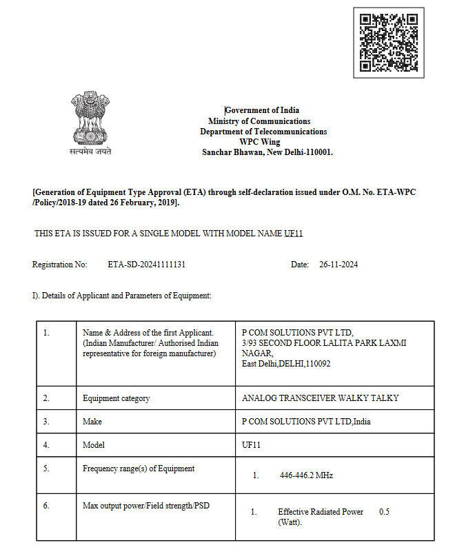License Free Walky Talky Uf11
