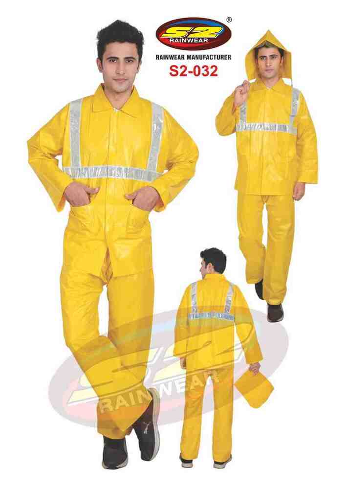 Pvc Plastic Rain Suit - Color: Yellow, Pattern: Plain, Lining Material: Plastic, Pockets: Front, Style: Shirt Pants, Size: Freesize, Feature: Waterproof
