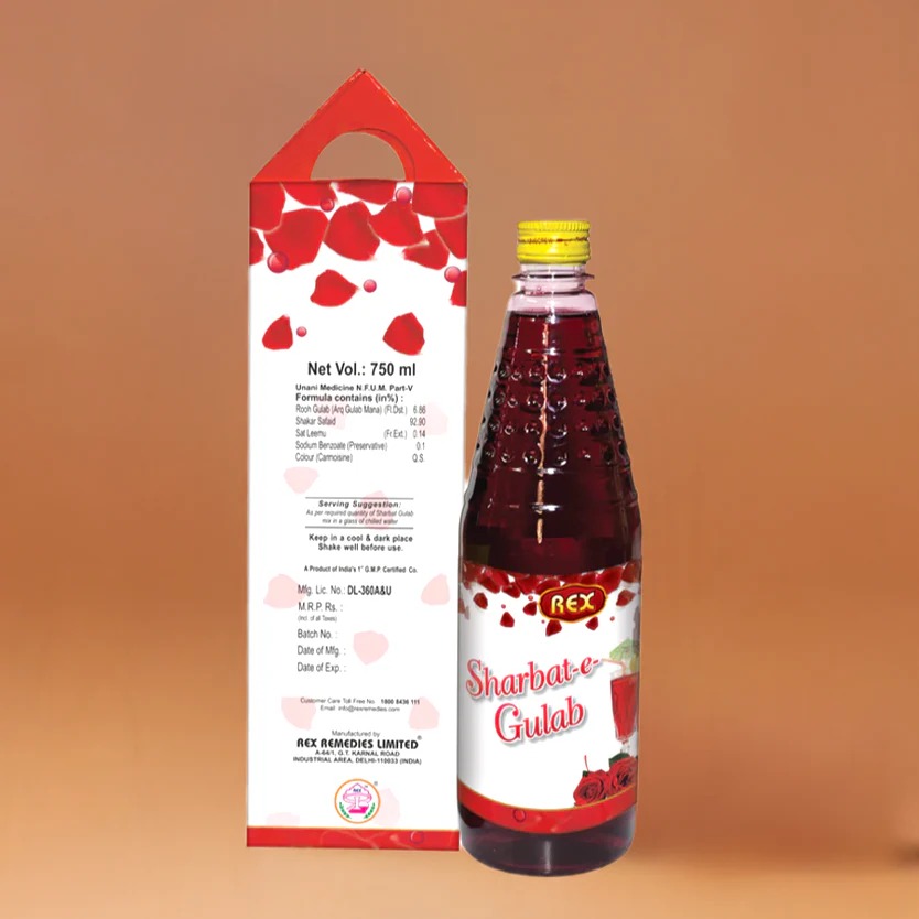 Rex Sharbat E Gulab 750ml - Features: Natural Cooling Agent