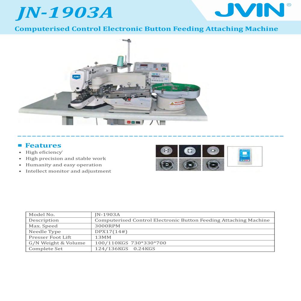 Jn-1903a Computerised Control Electronic Button Feeding Attaching Machine - Color: Different Available