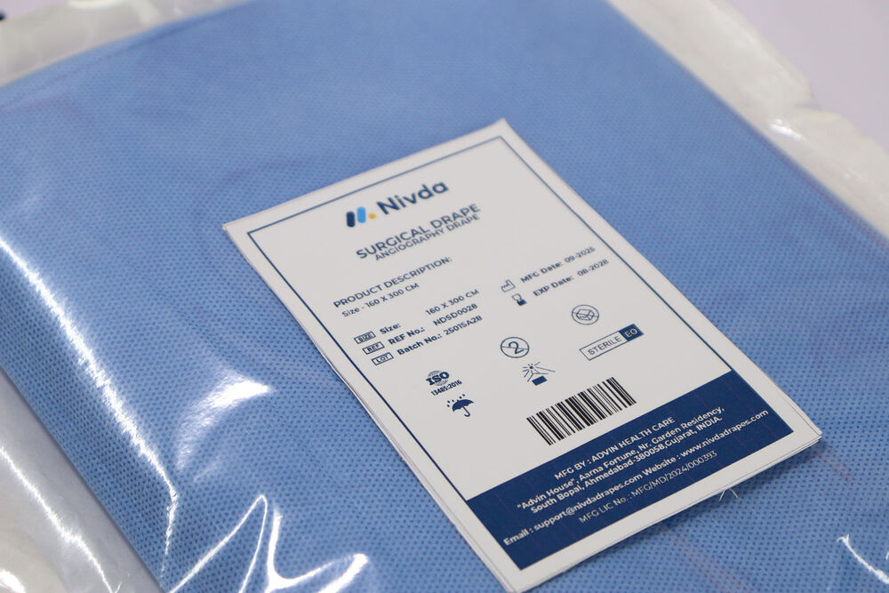 Nivda Angiography Drape - Sms Fabric, 65 Cm X 76 Cm, Blue | Flame Resistant, Reinforced Aperture For Cardiac Procedures, Eto Sterile, Individually Packed