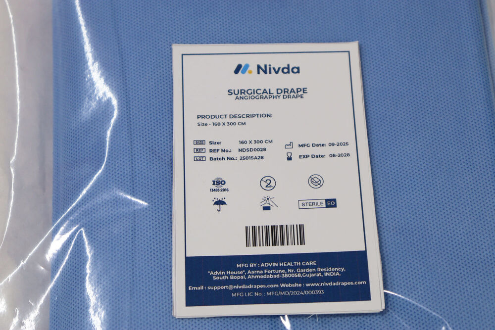 Surgical Angiography Drape - Fluid-resistant Nonwoven Fabric , Transparent Window For Visual Access, Integrated Fluid Management Pouch
