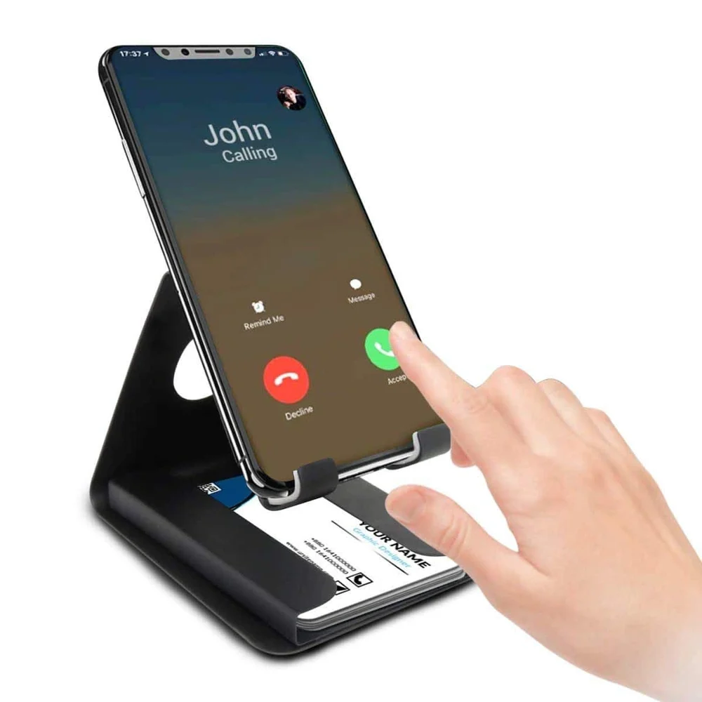 Black Metal Mobile Stand With Card Holder