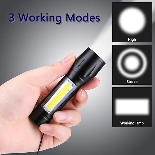 Rechargeable Led Torch - Color: Black