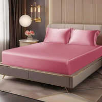 Pink Colour Satin Fitted Bed Sheet