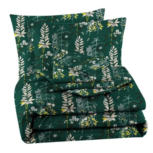 Teal Green Cotton Fabric Bedding Set