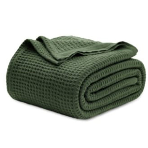 Olive Green Single Bed Marino Waffle Blankets