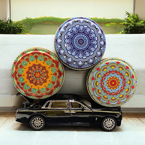 100gm Mandala Art Printed Tin Container - Color: Multicolor
