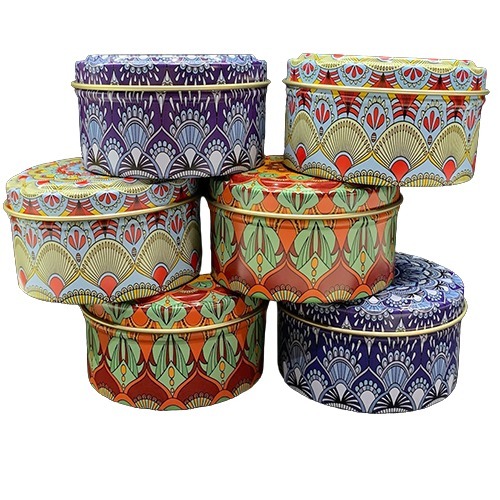 100gm Mandala Art Printed Tin Container - Color: Multicolor