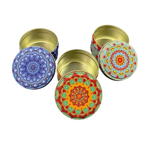 100gm Mandala Art Printed Tin Container - Color: Multicolor