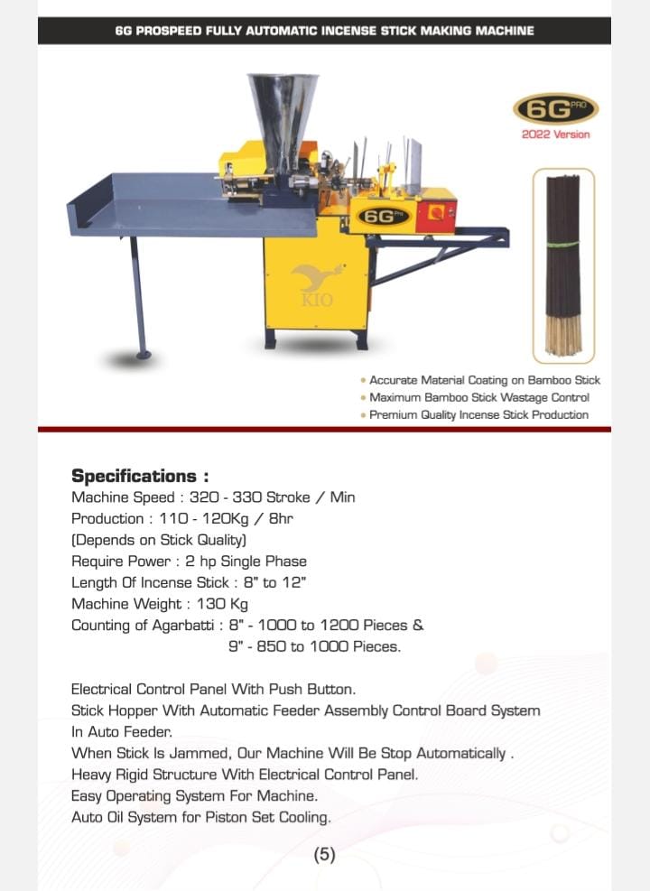 KIO 6G Pro Speed Fully Automatic Incense Stick Making Machine