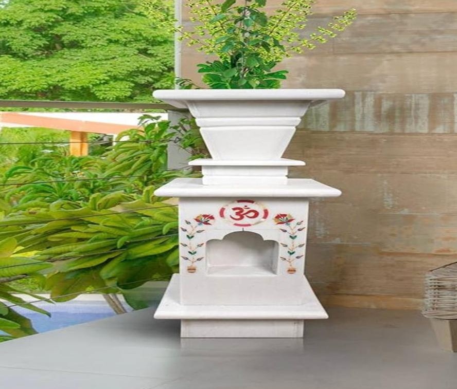 White Marble Tulsi Pot - Features: Eco-Friendly