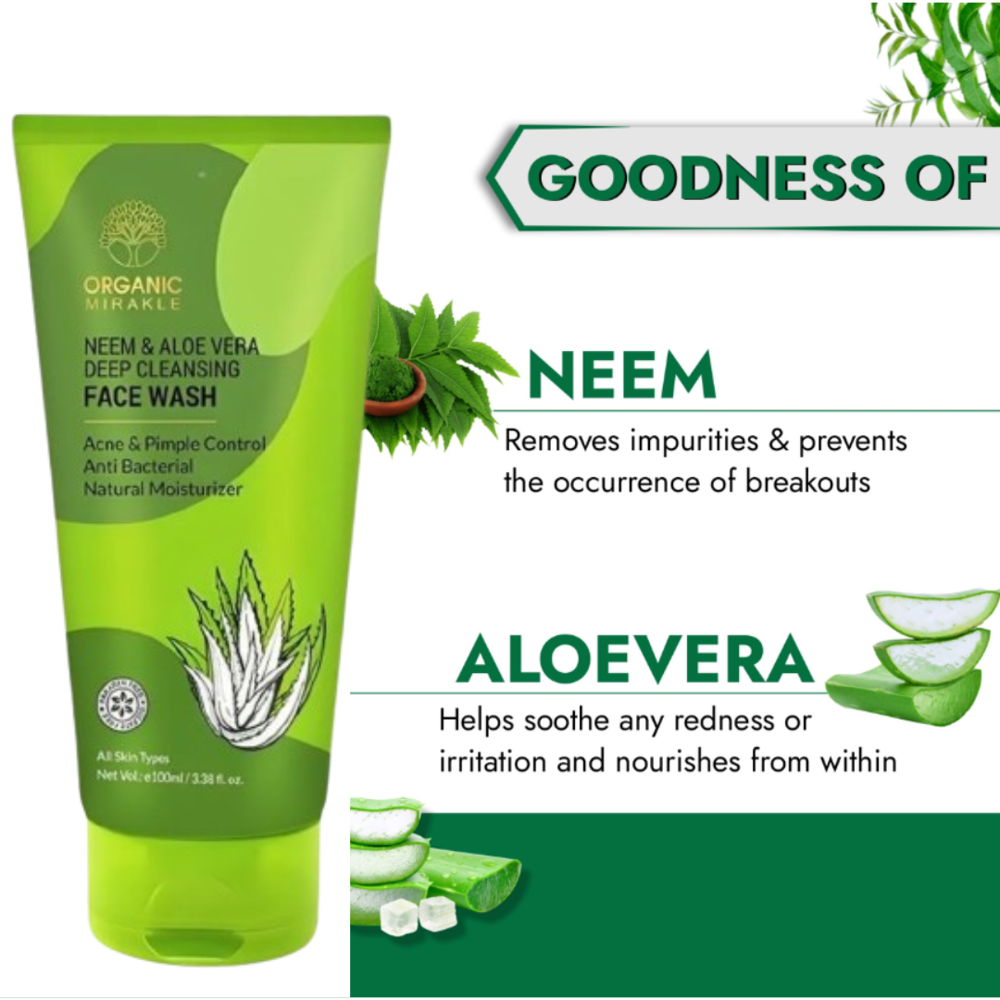 Elegantra Aloe Vera Neem Tea Tree Face Wash (Pack of 1) 100ml | Gentle Cleanser for Clear & Fresh Skin made with pure aloevera