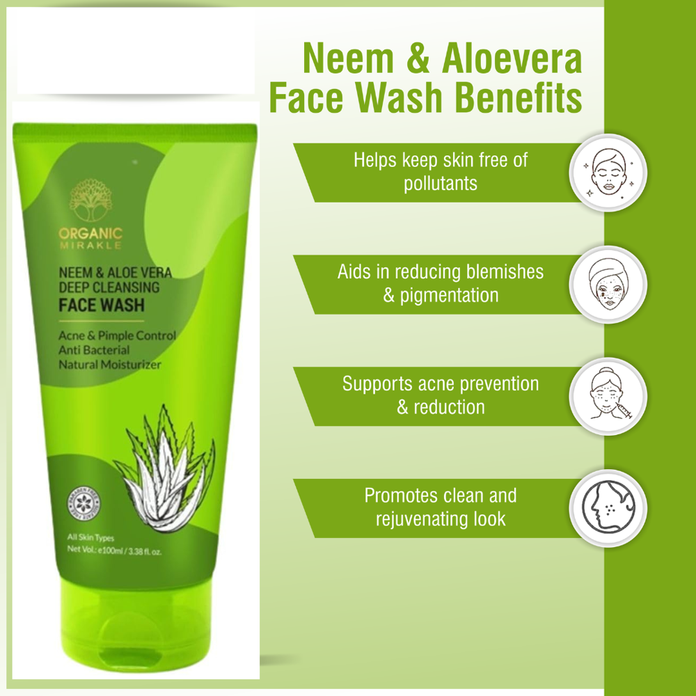 Elegantra Aloe Vera Neem Tea Tree Face Wash (Pack of 1) 100ml | Gentle Cleanser for Clear & Fresh Skin made with pure aloevera