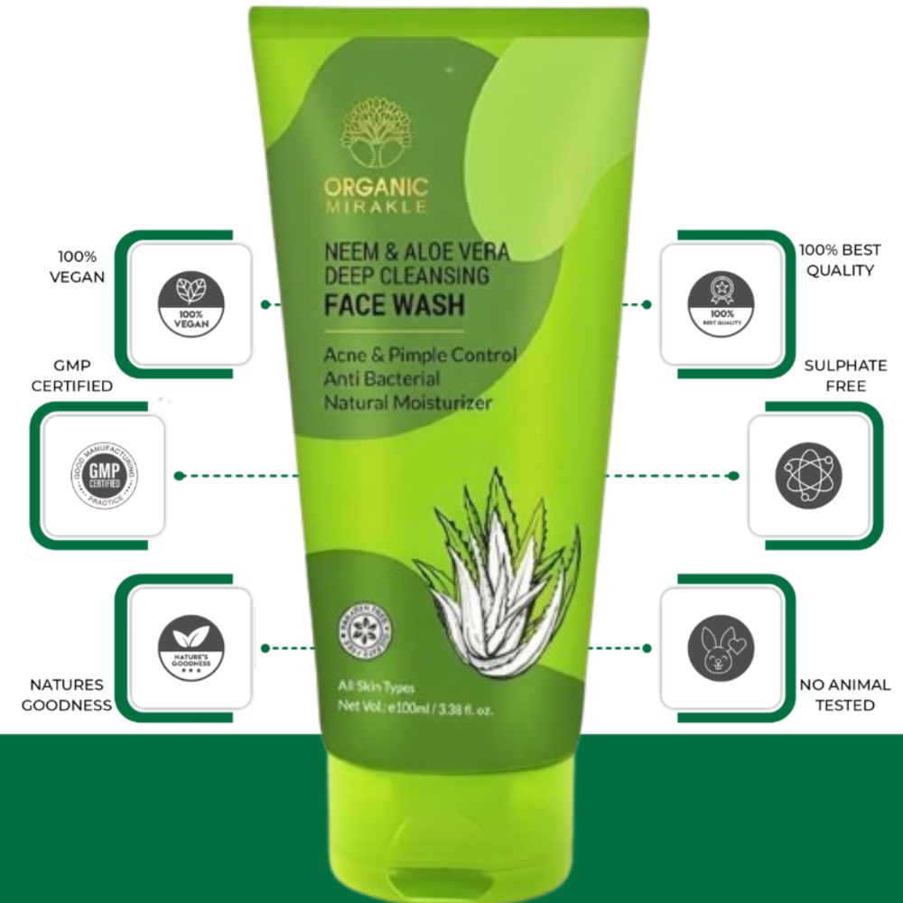 Elegantra Aloe Vera Neem Tea Tree Face Wash (Pack of 1) 100ml | Gentle Cleanser for Clear & Fresh Skin made with pure aloevera