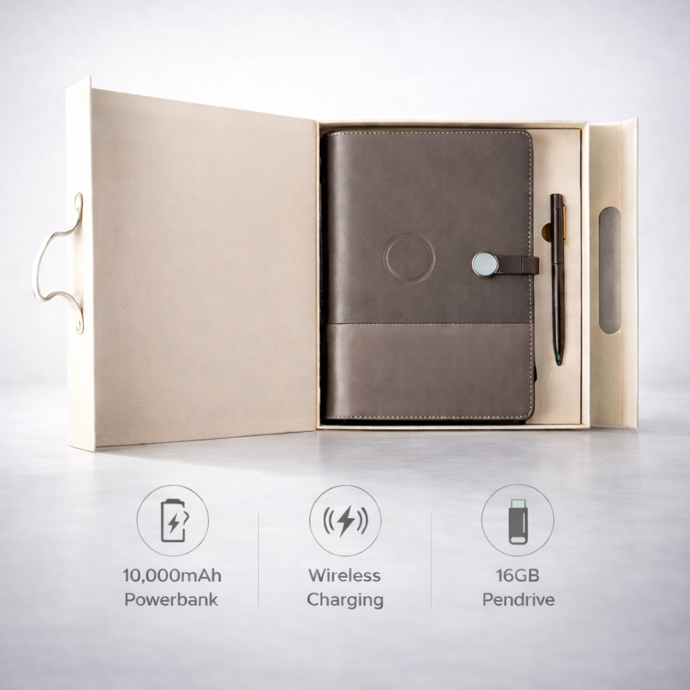 Diary & Pen Set With Inbuilt LED light & Wireless Charging