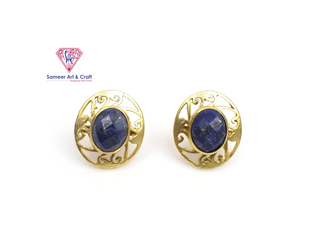 Natural Multi Gemstone Stud Earring In 925 Sterling Silver With Gold Plated Oval Shape
