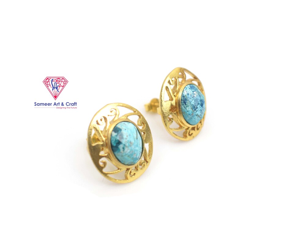Natural Multi Gemstone Stud Earring In 925 Sterling Silver With Gold Plated Oval Shape