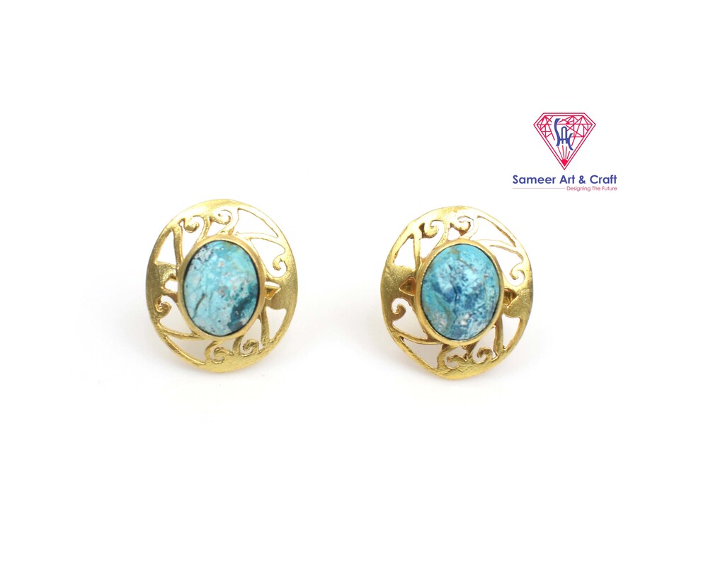 Natural Multi Gemstone Stud Earring In 925 Sterling Silver With Gold Plated Oval Shape