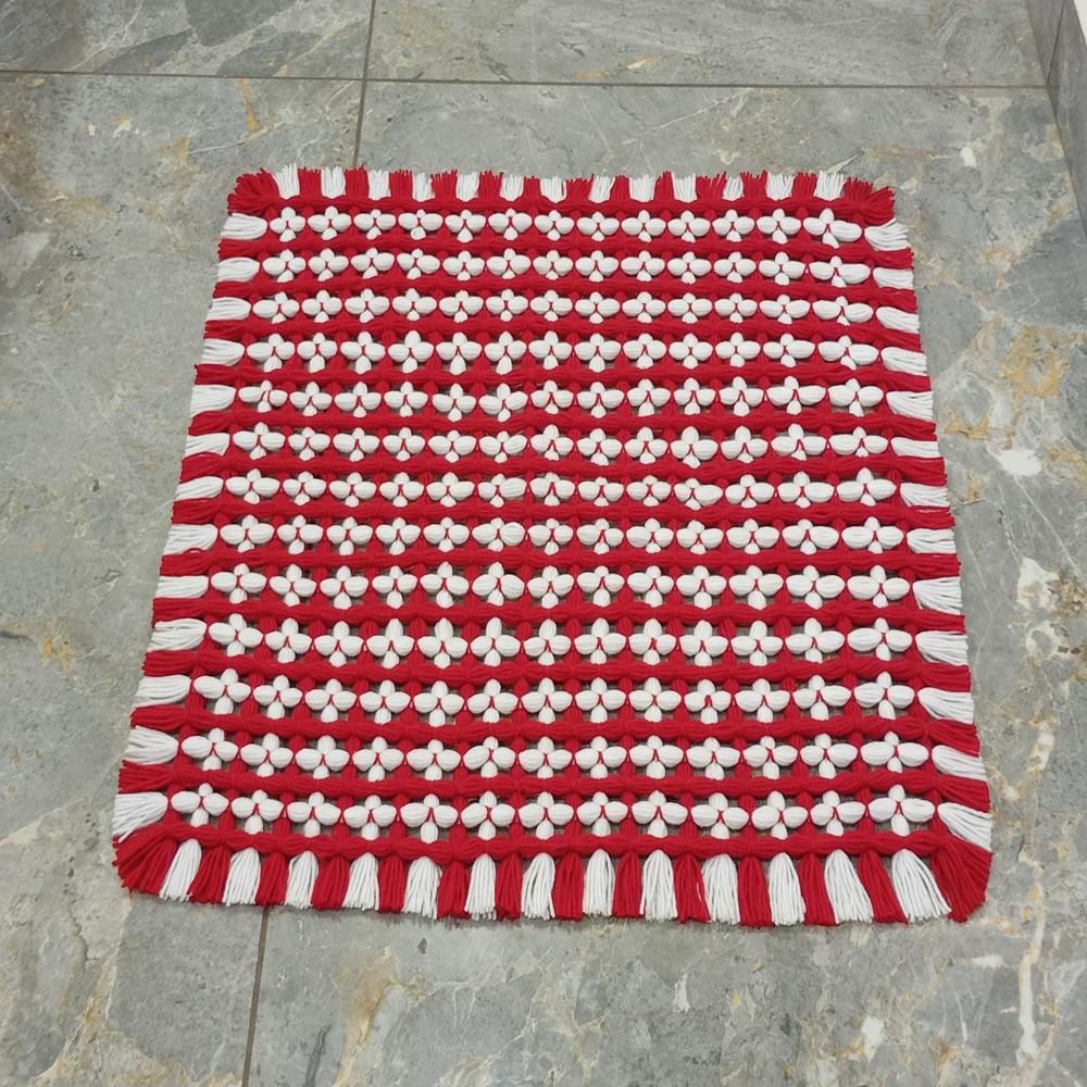 Red machi woolen crochet rumal / handmade pure wool prayer mate