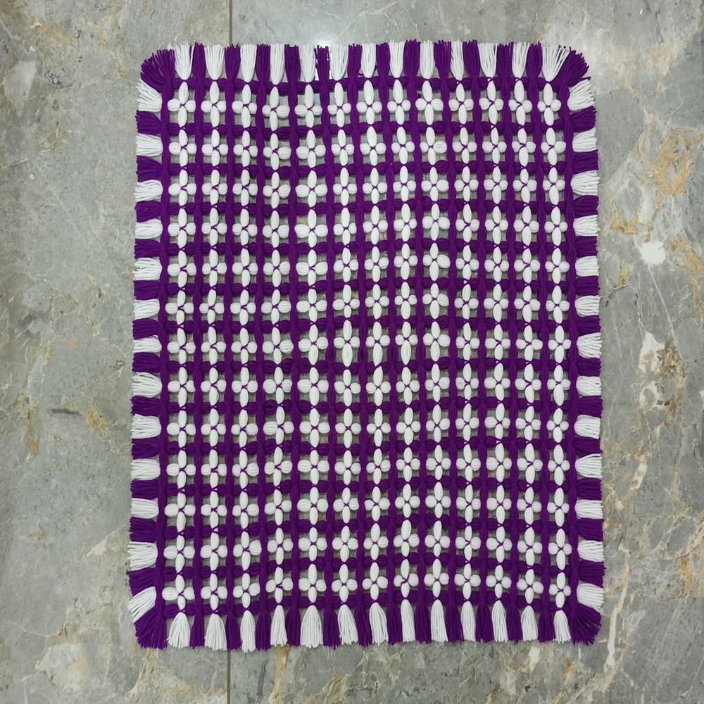 Pure woolen crochet purple color machi / table cover / pooja assan