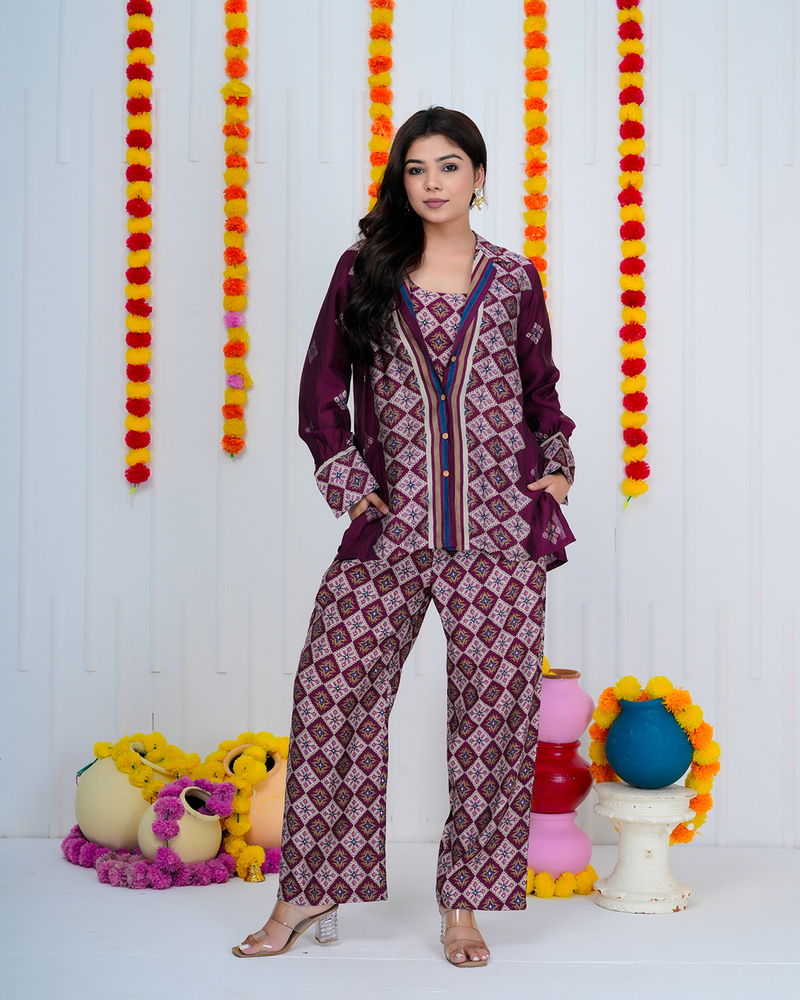 Maroon Muslin Co ord Set