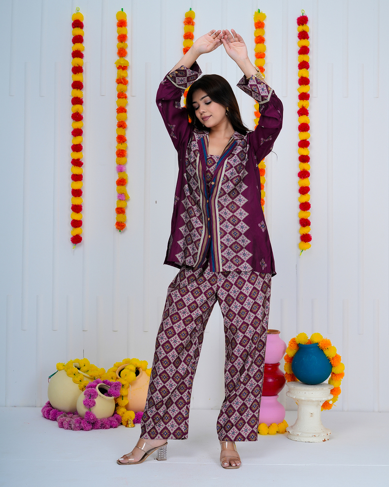 Maroon Muslin Co ord Set