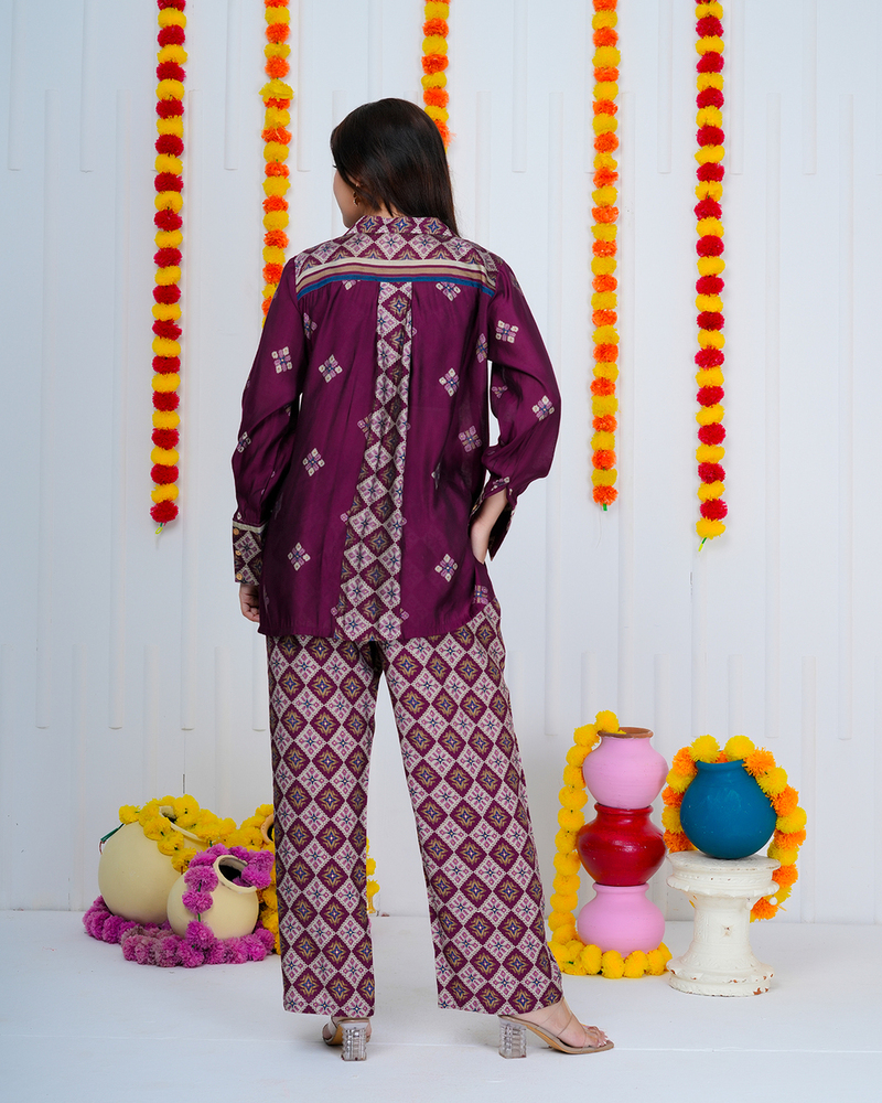 Maroon Muslin Co ord Set