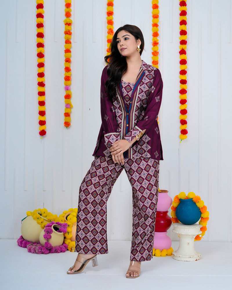 Maroon Muslin Co ord Set