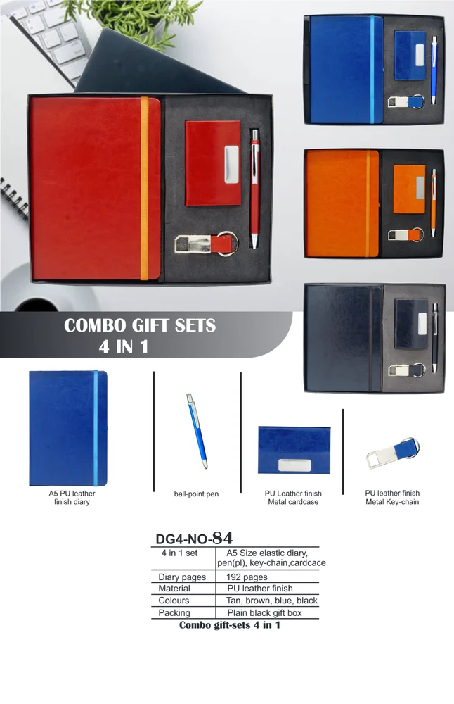 4 In 1 Leather Corporate Gift Sets - Color: Black