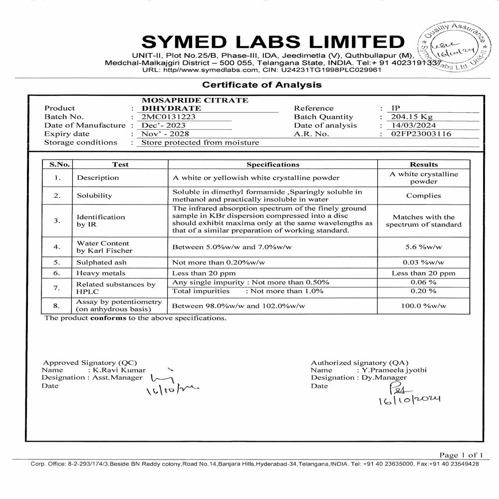 Mosapride Citrate Dihydrate Ip