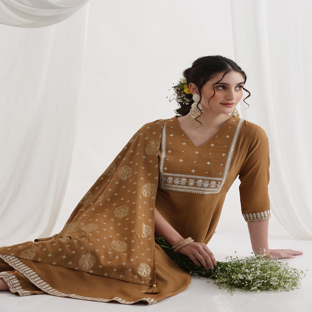 Women Kurta Set - Color: Brown