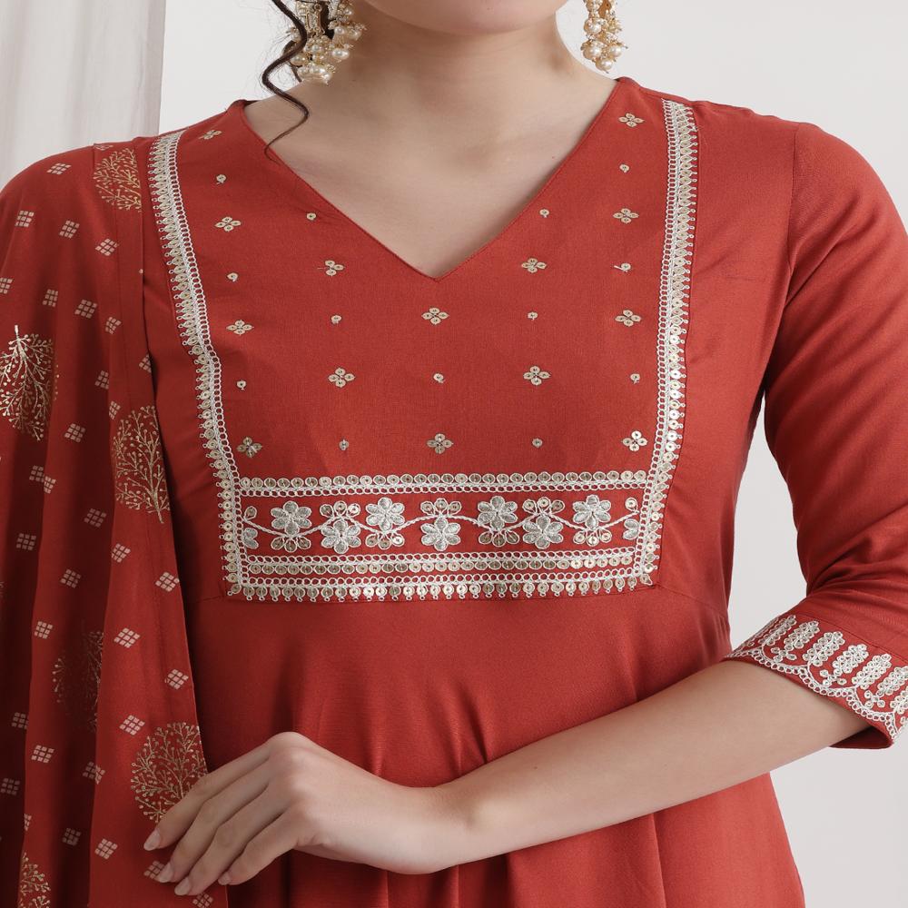 Women Kurta Set - Color: Rust