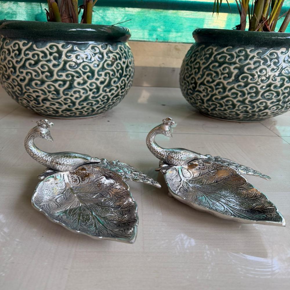 Antique paan shape peacock tray