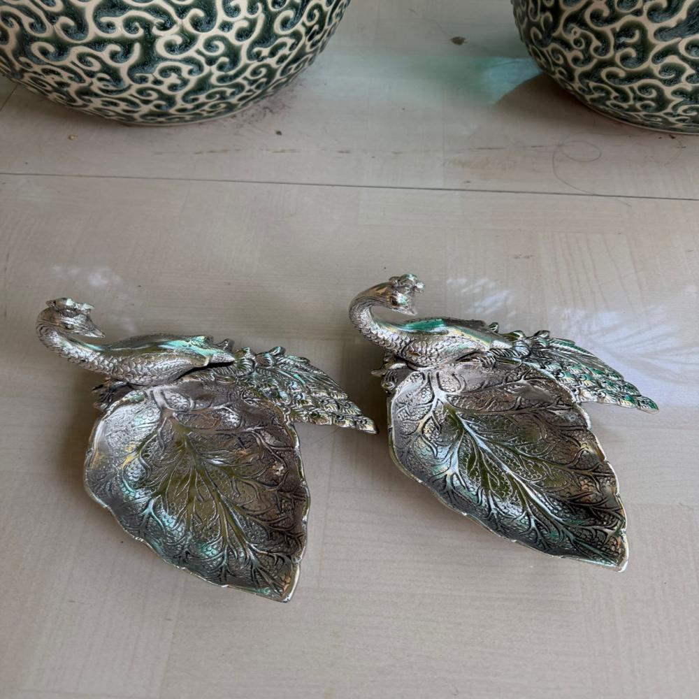 Antique paan shape peacock tray