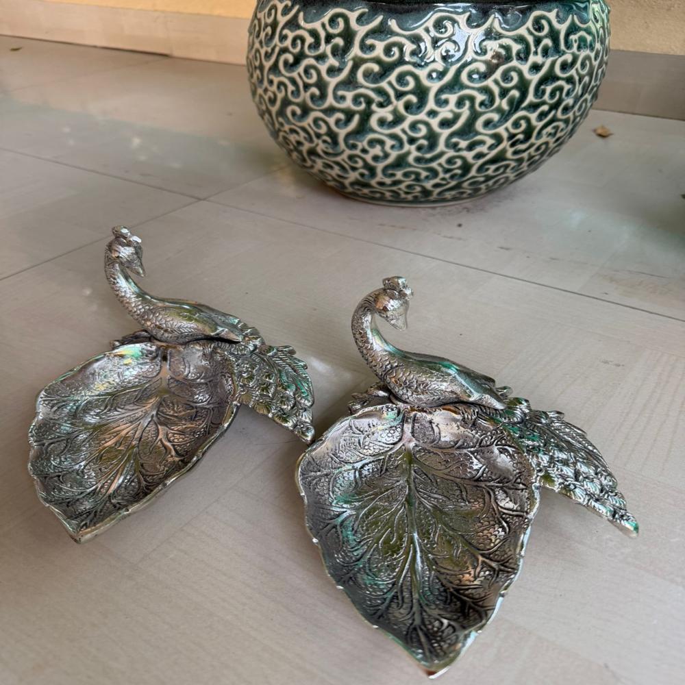 Antique paan shape peacock tray