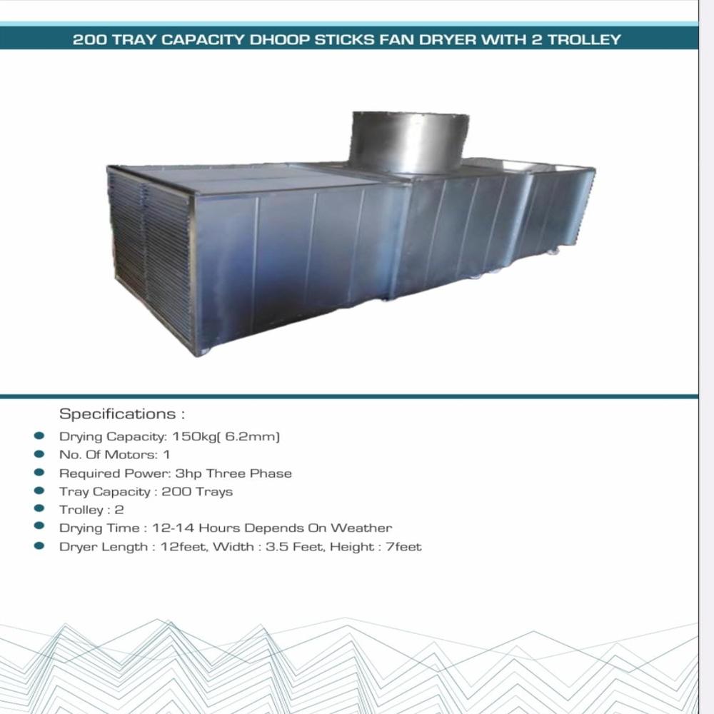 200 TRAY CAPACITY DHOOP STICKS FAN DRYER WITH 2 TROLLY 