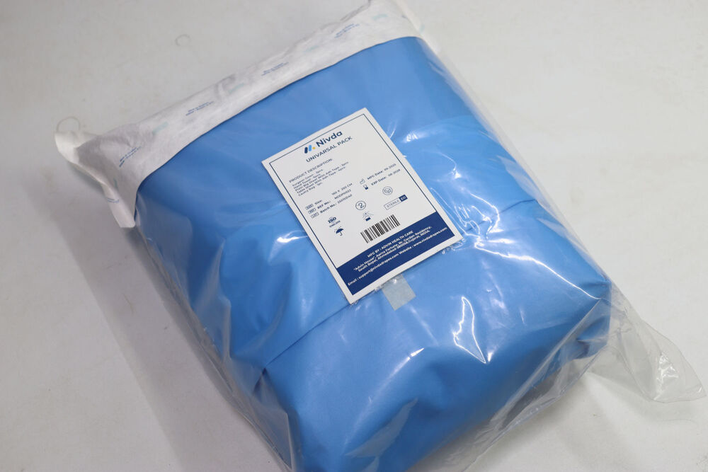 Universal Drape Pack - Sms Material, 3 Disposable Surgeon Gowns, Big Sheet 160x250 Cm, Table Sheet 160x125 Cm, Cautery Bag 40x40 Cm, Blue | Eto Sterile, Enhanced Fluid Control Features