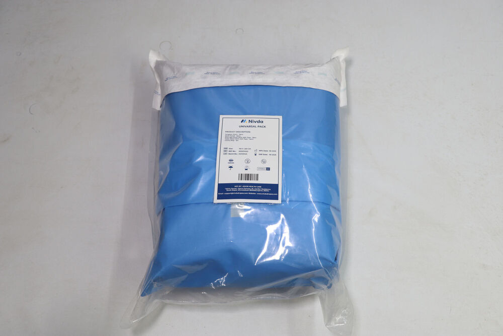 Universal Drape Pack - Sms Material, 3 Disposable Surgeon Gowns, Big Sheet 160x250 Cm, Table Sheet 160x125 Cm, Cautery Bag 40x40 Cm, Blue | Eto Sterile, Enhanced Fluid Control Features