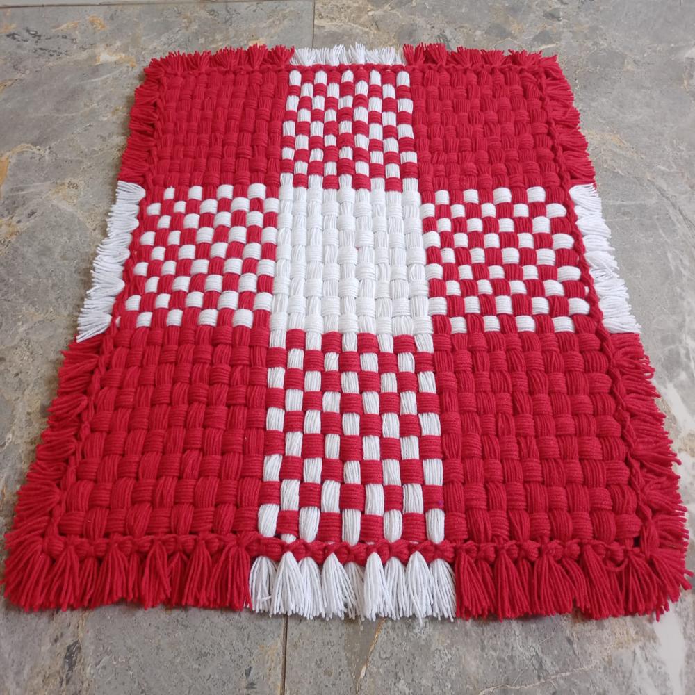 Red color pooja asana / handmade wool crochet pooja mat