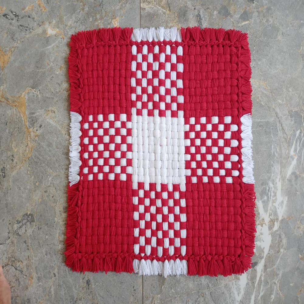 Red color pooja asana / handmade wool crochet pooja mat