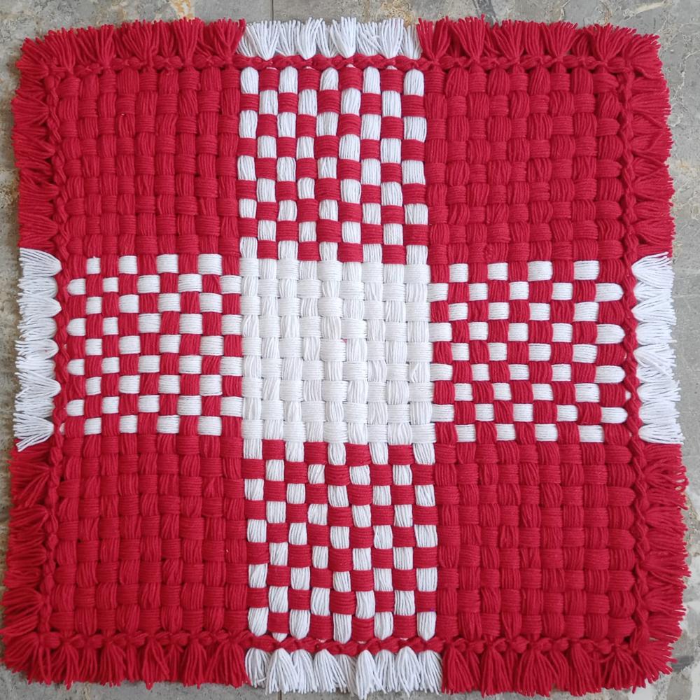 Red color pooja asana / handmade wool crochet pooja mat