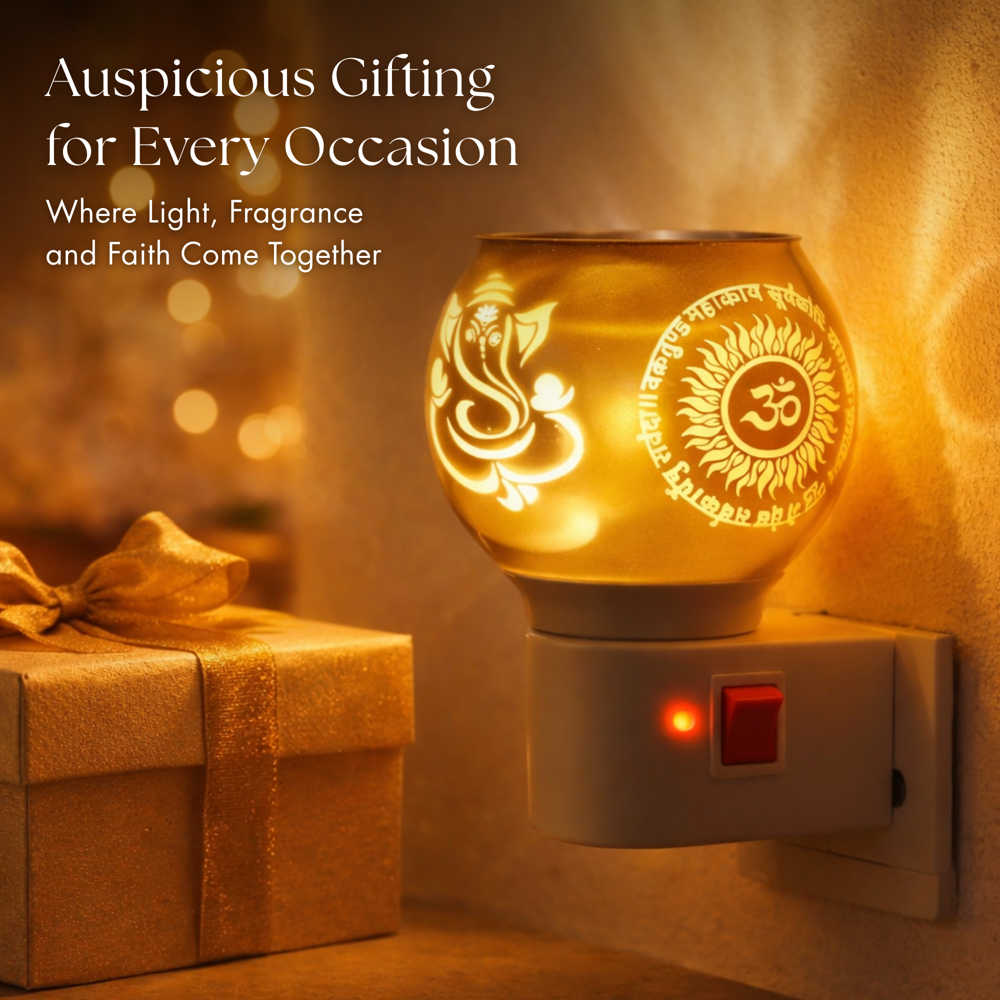 Premium Electric Kapoor Dani / Kapoordani & Aroma Diffuser Electric | Ceramic/glass Camphor Burner, Night Lamp Diffuser For Home, Pooja & Relaxation - Color: Multicolor