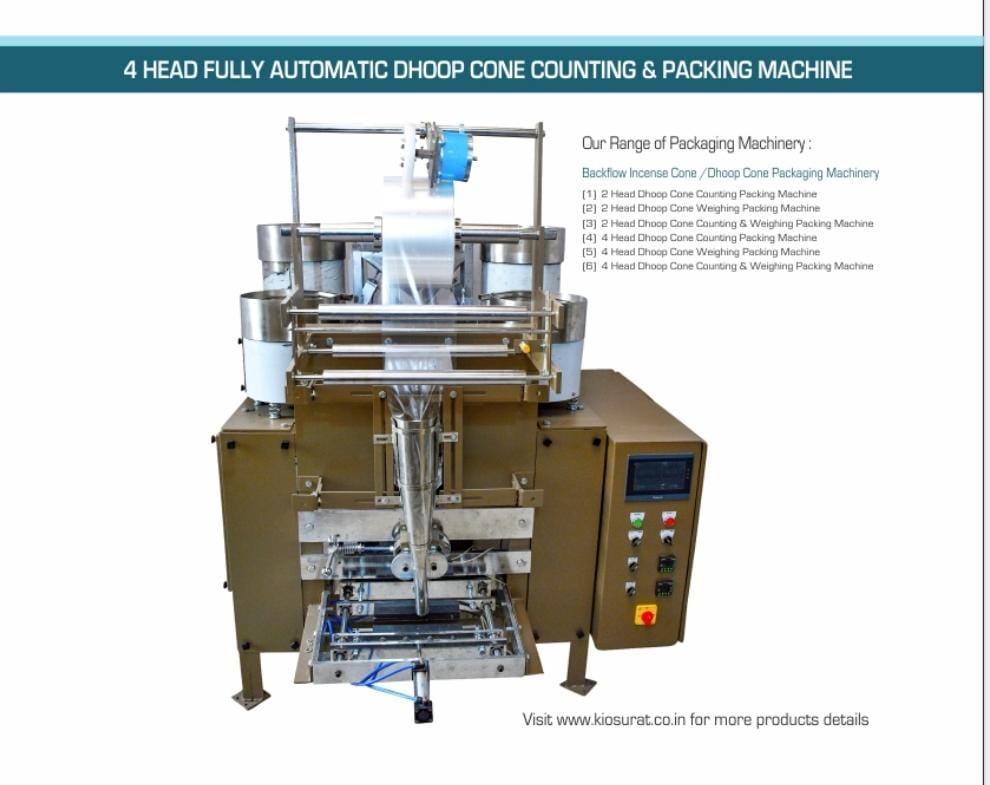 KIO 4 HEAD FULLY AUTOMATIC DHOOP CONE COUNTING & PACKING MACHINE