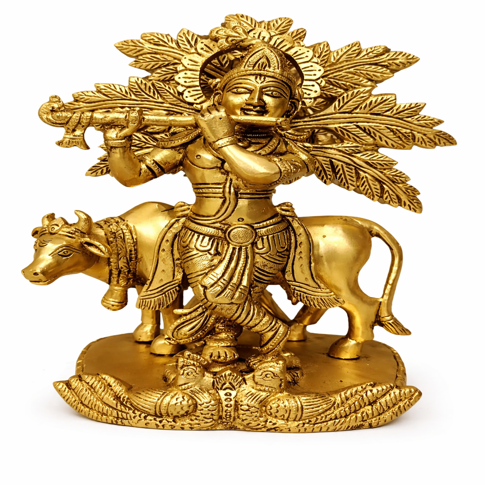 Brass Fine art Cow Krishna