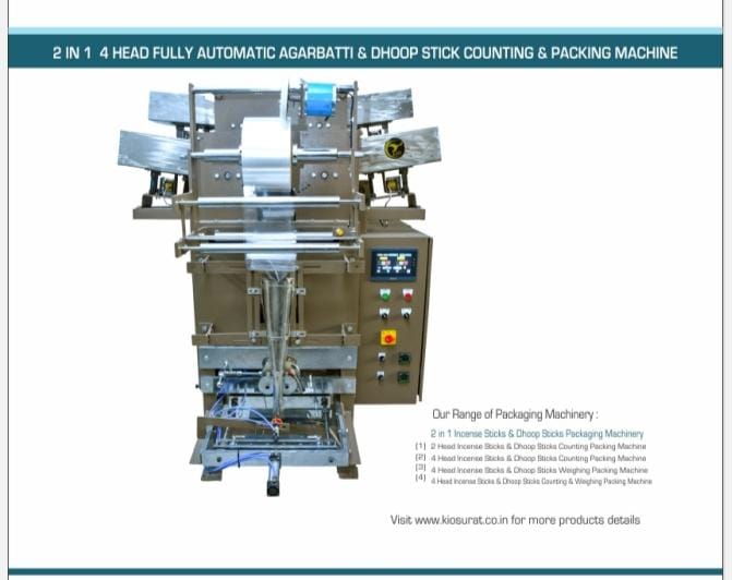 KIO 2 IN 1  4 HEAD FULLY AUTOMATIC AGARBATTI & DHOOP STICK COUNTING & PACKING MACHINE