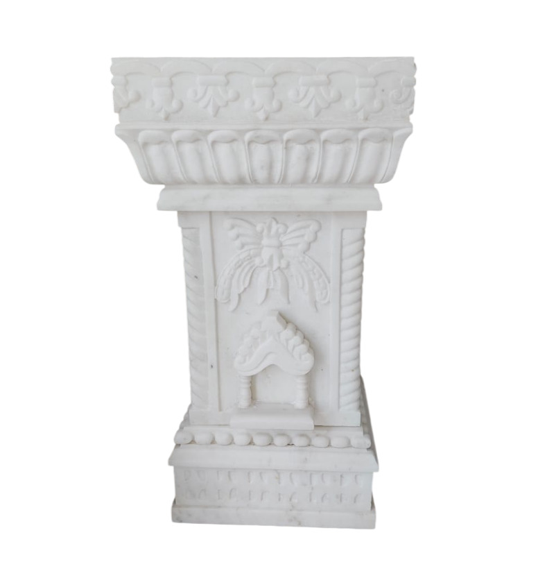 White Marble Tulsi Stand - Design Type: Traditional