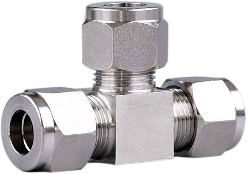 Tee Ferrule Fittings - Stainless Steel Ss 304/316/316l, 1/8 To 2 Inch, Metallic Silver | Double Ferrule Compression, 6000 Psi, Polished Finish, Leak Proof
