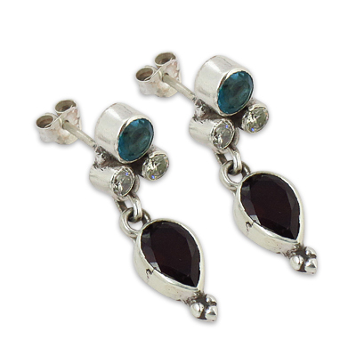 Blue Topaz Earrings - 925 Sterling Silver, Pear Shape Garnet Stone 5x8 mm, Unique Design for All Attire