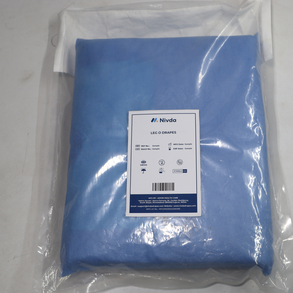 Disposable Leg O Drape - Sms Fabric Material, 80x150 Cm Size, Blue Color , Oval Aperture 6x8 With Elastic Cuff, Flame Resistant, Eto Sterile